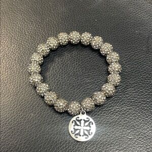 Rustic Cuff Gun Metal Silver Sparkle Bracelet with Charm